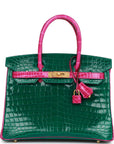 HMS Special Order (HSS) Birkin 30 Emerald and Rose Scheherazade Shiny Niloticus Crocodile Brushed Gold Hardware