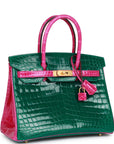 HMS Special Order (HSS) Birkin 30 Emerald and Rose Scheherazade Shiny Niloticus Crocodile Brushed Gold Hardware