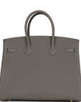 HMS Birkin 35 Gris Meyer Togo Gold Hardware
