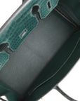 HMS Birkin 30 Vert Fonce Matte Porosus Crocodile Gold Hardware