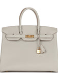 HMS Birkin 35 Gris Perle Togo Gold Hardware