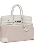 Top Quality HMS Birkin 35 White Gulliver and Toile H Palladium Hardware