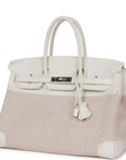 Top Quality HMS Birkin 35 White Gulliver and Toile H Palladium Hardware