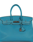 Top Quality HMS Birkin 35 Bleu Jean Togo Palladium Hardware