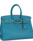 Top Quality HMS Birkin 35 Bleu Jean Togo Palladium Hardware