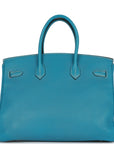 Top Quality HMS Birkin 35 Bleu Jean Togo Palladium Hardware