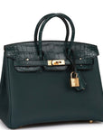 HMS Birkin 25 Vert Cypress Matte Alligator and Togo Touch Gold Hardware