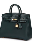 HMS Birkin 25 Vert Cypress Matte Alligator and Togo Touch Gold Hardware