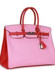 Top Quality HMS Special Order (HSS) Birkin 35 Bubblegum and Bougainvillea Epsom Palladium Hardware