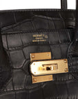HMS Birkin 30 Black Matte Alligator Gold Hardware