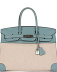 Top Quality HMS Birkin 35 Toile H and Ciel Clemence Palladium Hardware