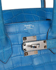 Top Quality HMS Birkin 30 Bleu Mykonos Matte Alligator Palladium Hardware