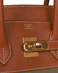 Vintage HMS Birkin 35 Gold Courchevel and Olive Toile H Gold Hardware