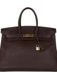 Vintage HMS Birkin 35 Marron Fonce Fjord Gold Hardware