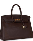 Vintage HMS Birkin 35 Marron Fonce Fjord Gold Hardware