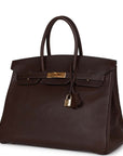 Vintage HMS Birkin 35 Marron Fonce Fjord Gold Hardware