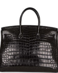 Top Quality HMS Birkin 35 Black Matte Crocodile Porosus Palladium Hardware