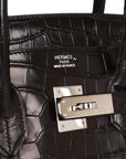 Top Quality HMS Birkin 35 Black Matte Crocodile Porosus Palladium Hardware