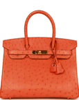 Top Quality HMS Birkin 30 Tangerine Ostrich Gold Hardware