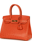 Top Quality HMS Birkin 30 Tangerine Ostrich Gold Hardware