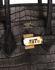 HMS Birkin 25 Black Matte Porosus Crocodile Gold Hardware