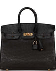 HMS Birkin 25 Black Ostrich Gold Hardware