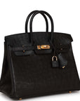 HMS Birkin 25 Black Ostrich Gold Hardware