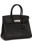 HMS Birkin 30 Black Ostrich Rose Gold Hardware