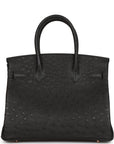 HMS Birkin 30 Black Ostrich Rose Gold Hardware