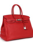 Top Quality HMS Birkin 35 Rouge Casaque Clemence Palladium Hardware