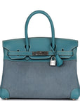 Vintage HMS Birkin 30 Denim and Blue Jean Gulliver Palladium Hardware