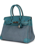 Vintage HMS Birkin 30 Denim and Blue Jean Gulliver Palladium Hardware