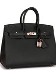HMS Birkin Sellier 25 Black Epsom Rose Gold Hardware