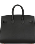 HMS Birkin Sellier 25 Black Epsom Rose Gold Hardware