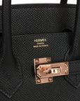 HMS Birkin Sellier 25 Black Epsom Rose Gold Hardware