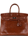 HMS Birkin 35 Miel Shiny Porosus Crocodile Palladium Hardware