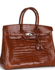 HMS Birkin 35 Miel Shiny Porosus Crocodile Palladium Hardware