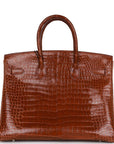 HMS Birkin 35 Miel Shiny Porosus Crocodile Palladium Hardware