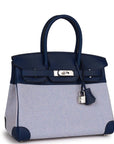 HMS Quadrille Birkin 30 Bleu Saphir Swift and Ecru Mauve Toile Palladium Hardware