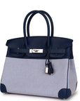 HMS Quadrille Birkin 30 Bleu Saphir Swift and Ecru Mauve Toile Palladium Hardware