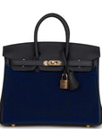HMS Birkin 25 Cote-a-Cote Tuffetage Bleu Saphir and Caban Swift Permabrass Hardware