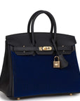 HMS Birkin 25 Cote-a-Cote Tuffetage Bleu Saphir and Caban Swift Permabrass Hardware
