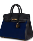 HMS Birkin 25 Cote-a-Cote Tuffetage Bleu Saphir and Caban Swift Permabrass Hardware