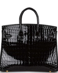HMS Birkin 25 Black Shiny Niloticus Crocodile Gold Hardware