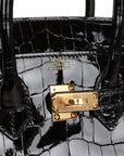 HMS Birkin 25 Black Shiny Niloticus Crocodile Gold Hardware