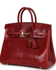 Top Quality HMS Birkin 25 Rouge Moyen Salvator Lizard Gold Hardware