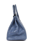 Top Quality HMS Birkin 35 Bleu Brighton Matte Alligator Palladium Hardware