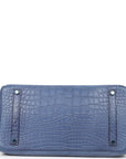 Top Quality HMS Birkin 35 Bleu Brighton Matte Alligator Palladium Hardware