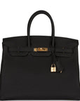 HMS Birkin 35 Black Togo Gold Hardware