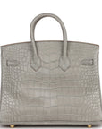 HMS Special Order (HSS) Birkin 25 Gris Perle Verso Matte Alligator Brushed Gold Hardware